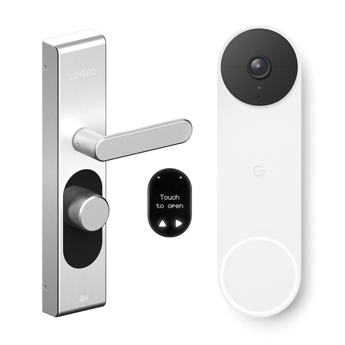 LOQED Touch Smart Lock – Stainless-Steel Edition + Google Nest Doorbell