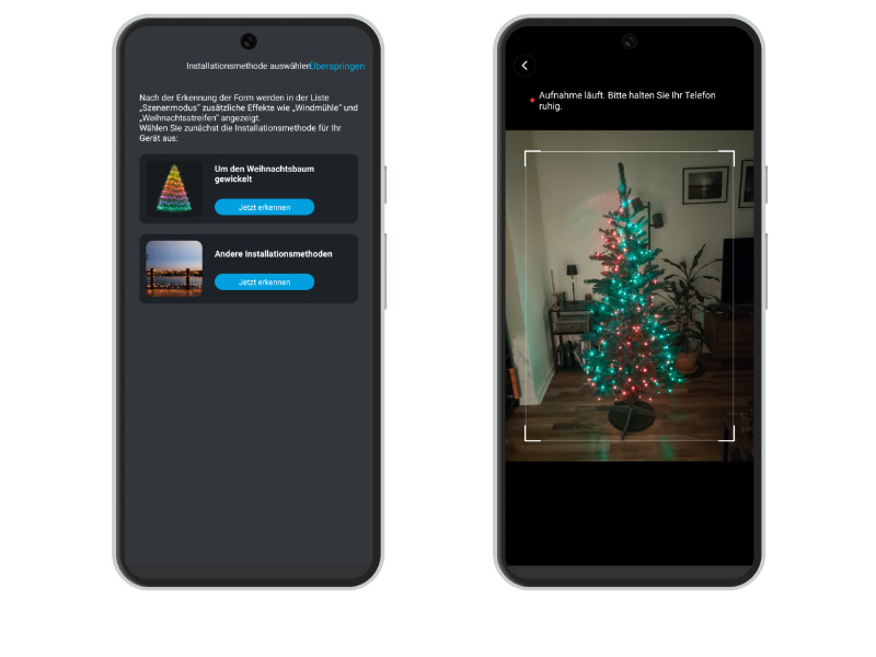 Govee Lichterkette in der App eingerichtet: Fotos vom Weihnachtsbaum, um die Position der Lichter zu erfassen