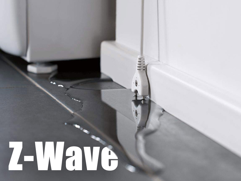 Wassermelder von Devolo mit Z-Wave Schriftzug im Hintergrund