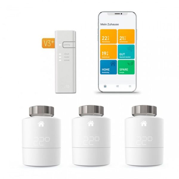 tado° Smartes Heizkörper-Thermostat Starter Kit V3+ mit 3 Thermostaten & Bridge