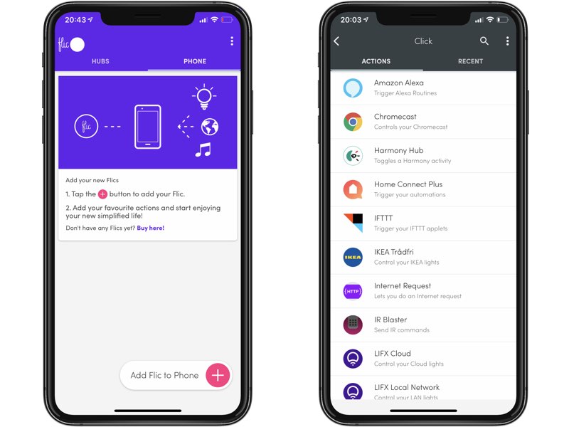 Flic App: Übersicht der unterschiedlichen Verknüpfungen via LR Hub.