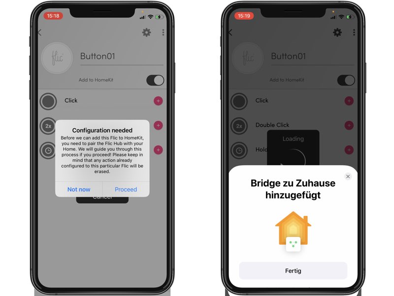 Flic 2 Buttons können in wahlweise in HomeKit hinterlegt werden. Hierfür wird der LR Hub in Deiner Home-App hinzugefügt.