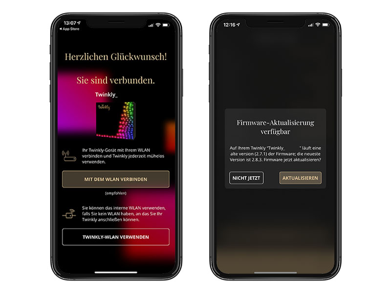 Twinkly Installation: Account einrichten, Firmwareupdate einspielen