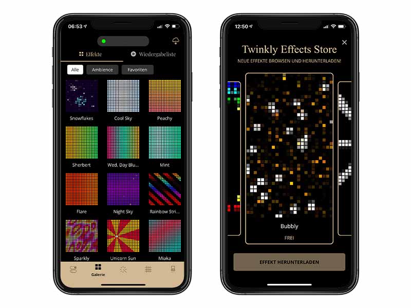 Twinkly Lichteffekte in der App