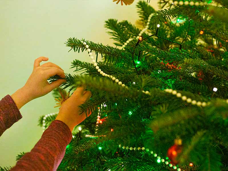 Expert:innen wissen: Beim Weihnachtsbaum schmücken kommt die Lichterkette immer zuerst.