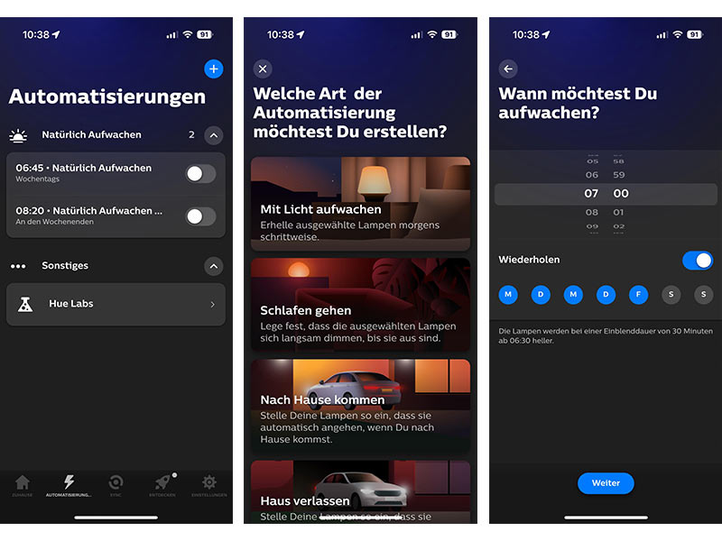 Einrichtung Natürlich Aufwachen Philips Hue App Screenshots