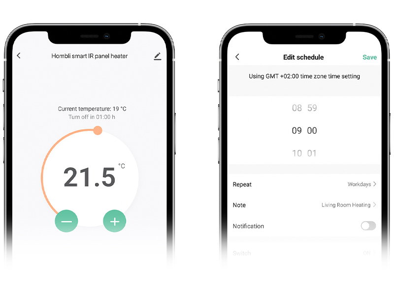 Hombli App zum Steuern vom Hombli Smart IR Panel Heater