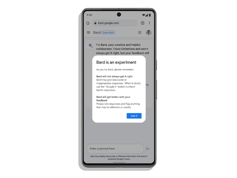 Google Bard Exprerimentalversion auf dem Smartphone