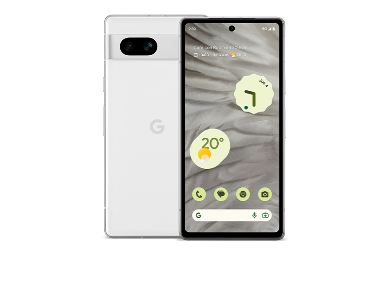 Pixel 7a mit Vorder- und Rückseite
