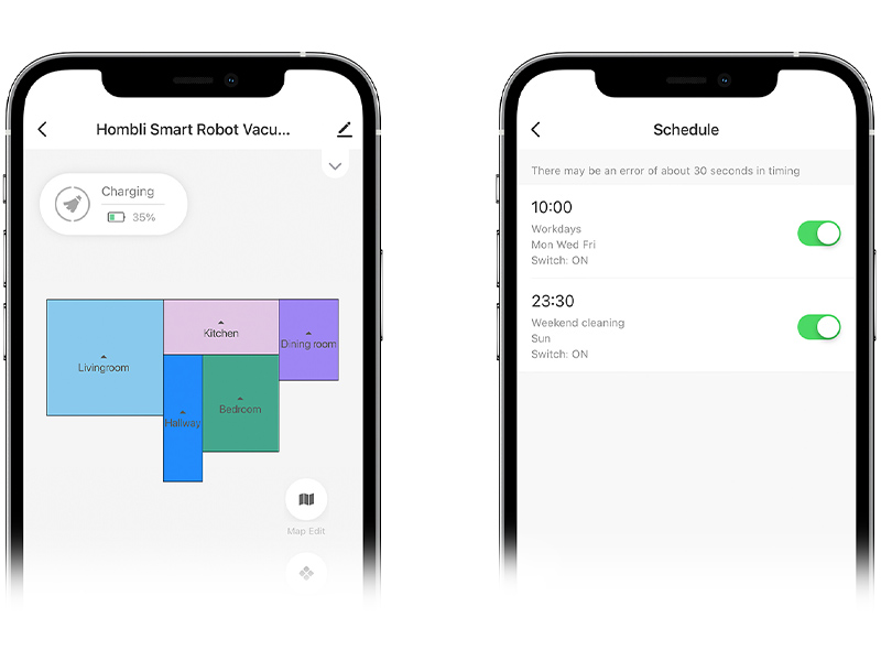 Hombli Vacuum Cleaner App mit Karte und Zeitplänen