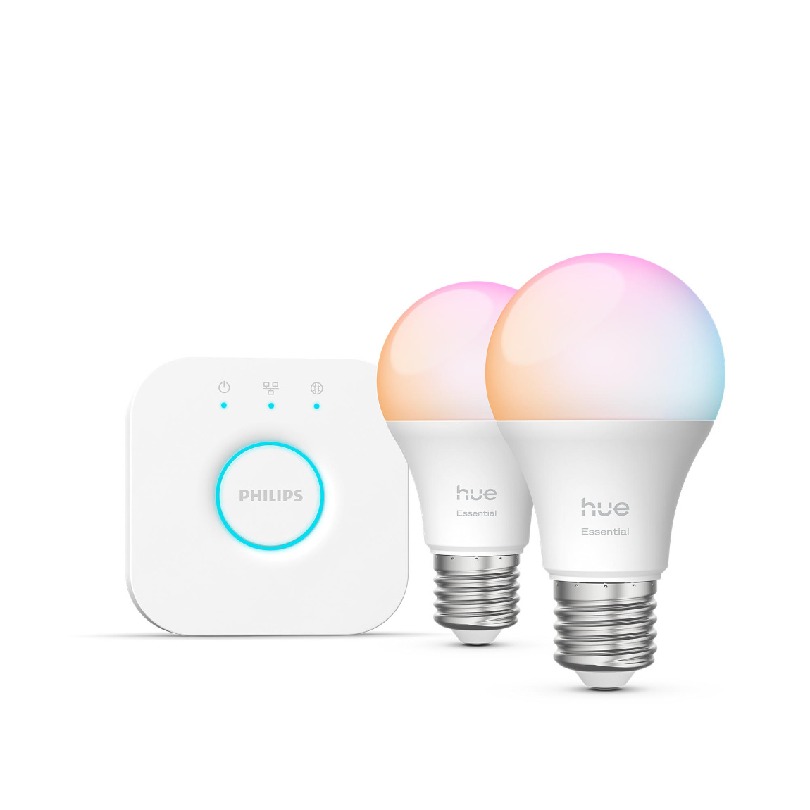 Philips Hue Essential Starter-Set - Hue Bridge + 2x White and Color Ambiance E27 - Weiß