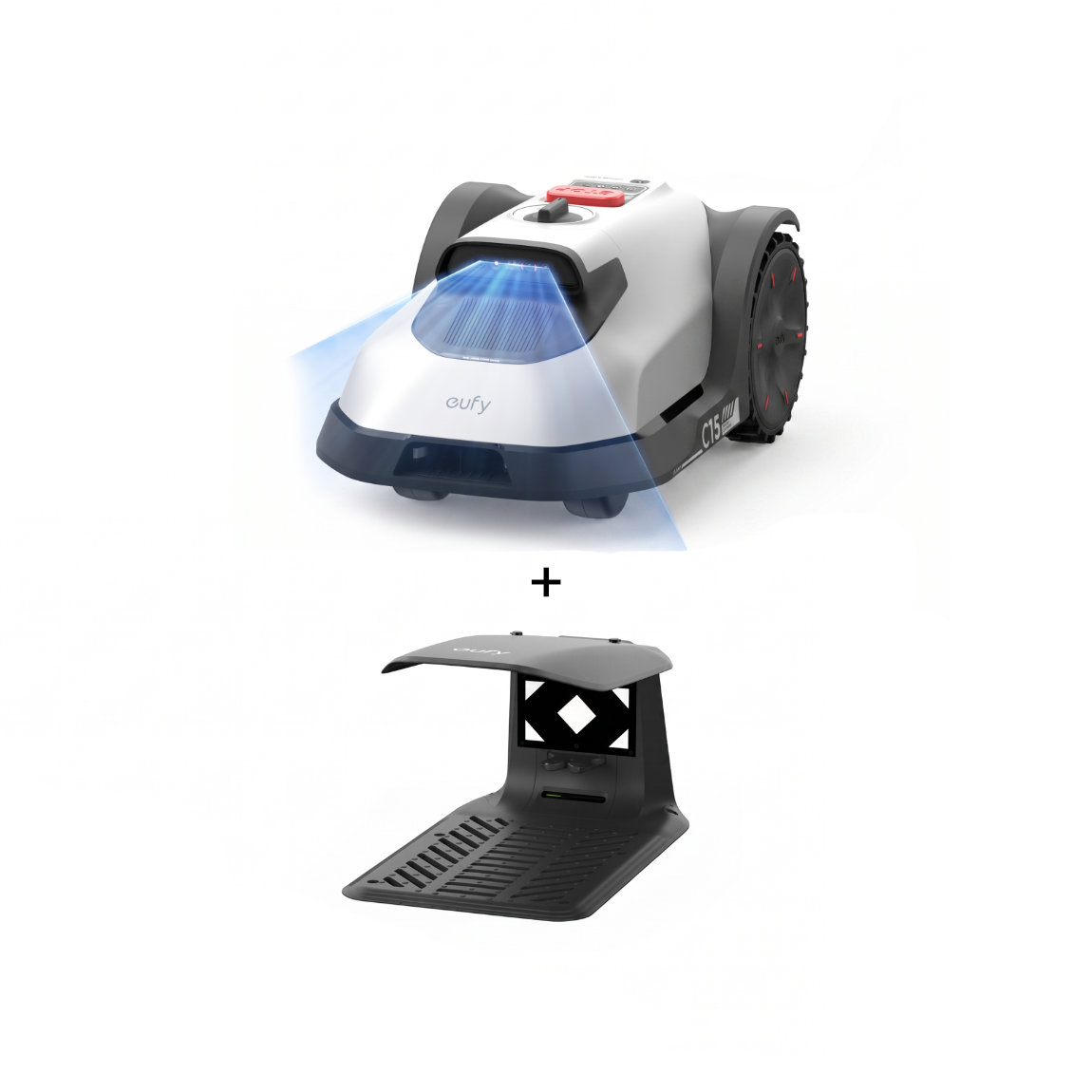 eufy Set - mit Mähroboter C15 Standard (Kabellos, bis 500 m²) + gratis Garage + gratis Solocam Solar 2K S40