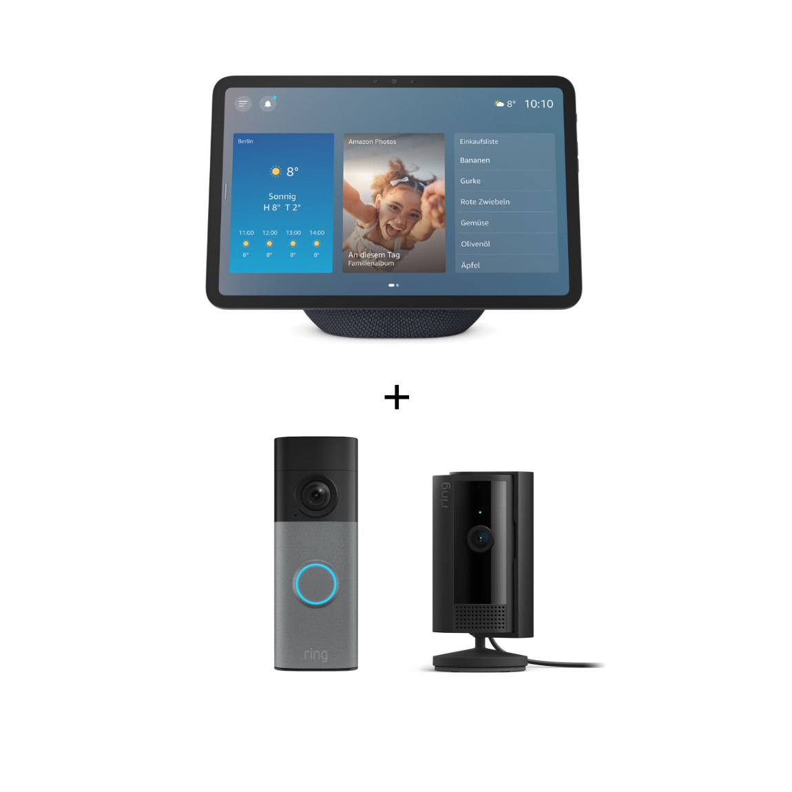 Amazon Starter Set - mit Echo Show 11 (Neueste Gen.) + Ring Battery Video Doorbell (2. Gen.) + Indoor Cam (2. Gen.)