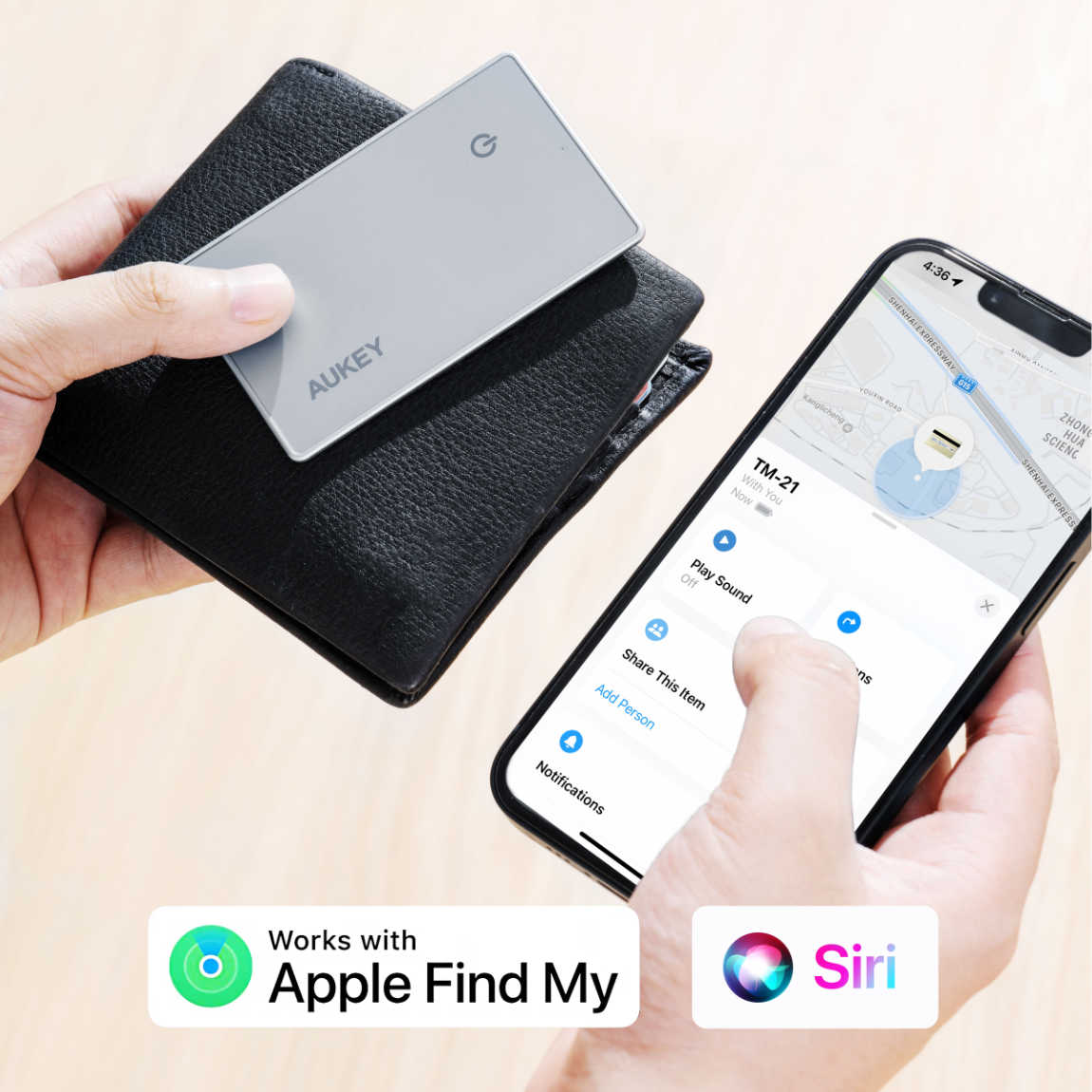 Thumbnail - Aukey Track Mate 3 Smart Bluetooth Tracking Card mit Find My - Grau