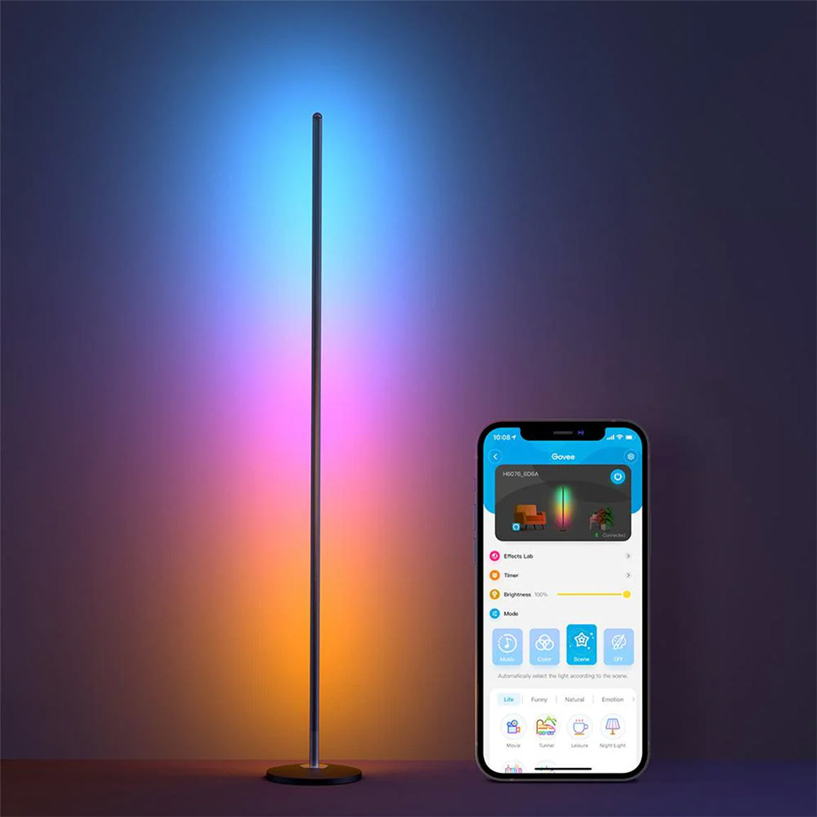 Govee RGBICW Smart Corner Floor Lamp + LED Lightstrip S 5m