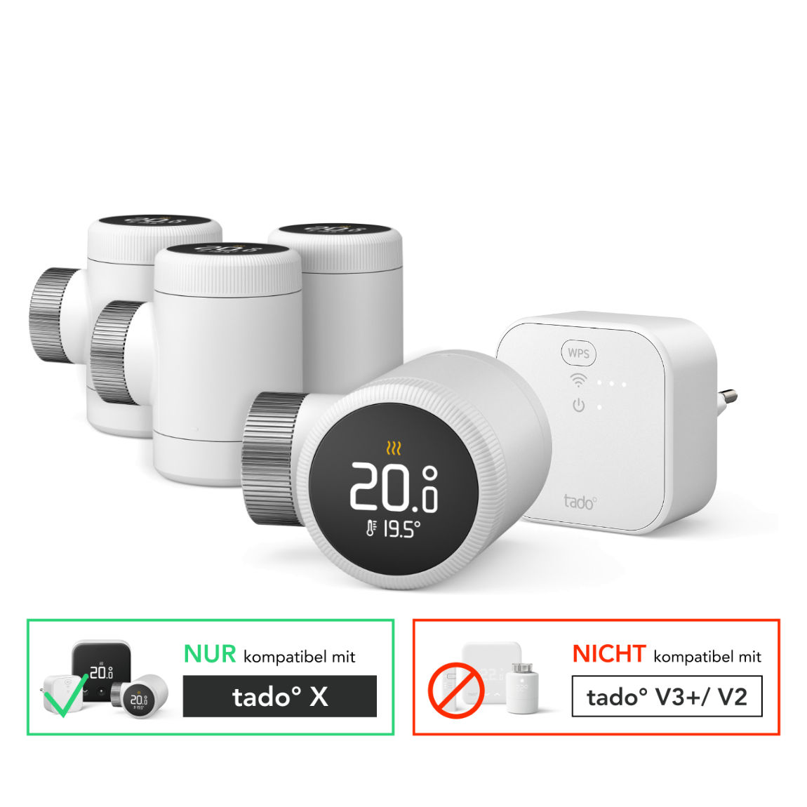 tado° X Starter Kit Smartes Heizkörper-Thermostat - 4er-Set + Bridge