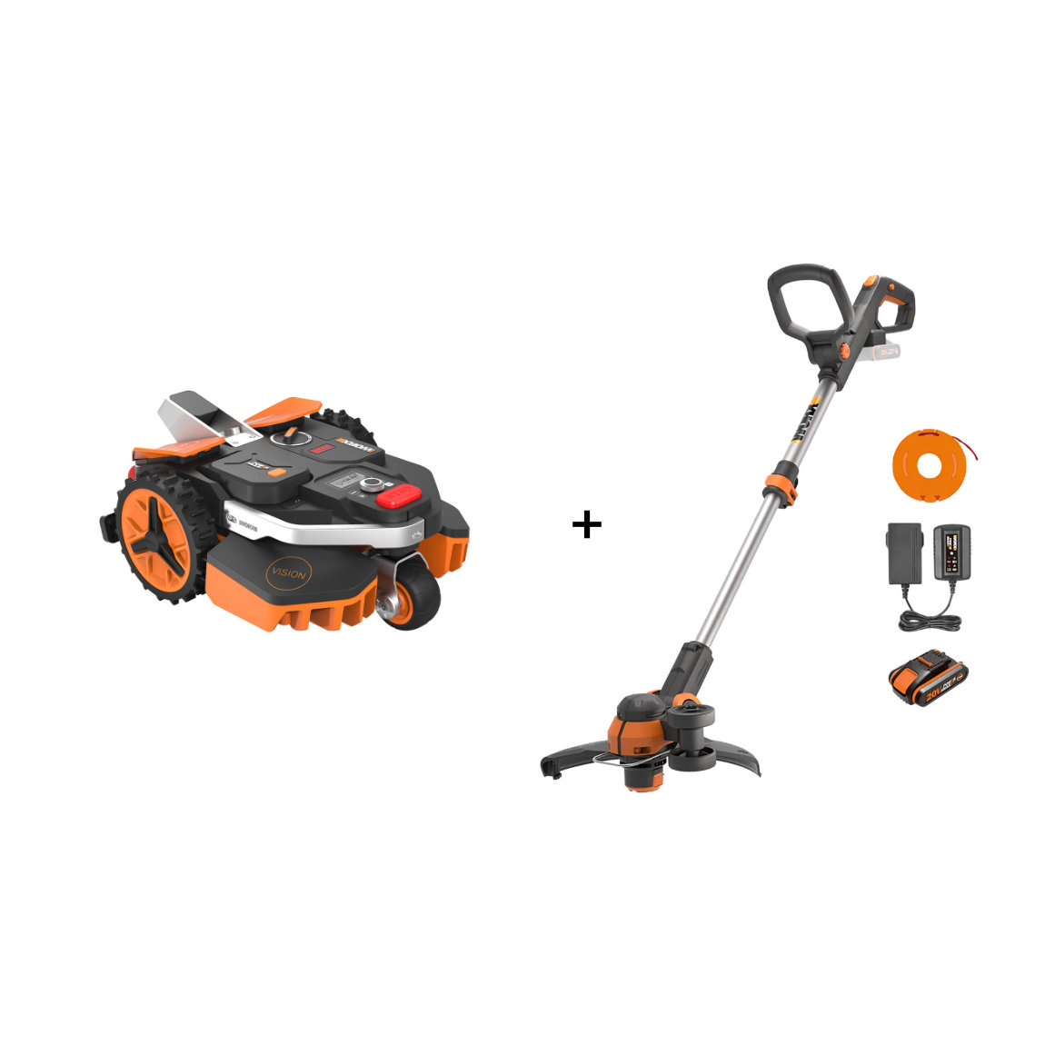 Worx Landroid Vision M600 + Akku-Rasentrimmer WG163E.1 20V – mit Akku & Ladestation (+GRATIS Hombli Lichterkette)