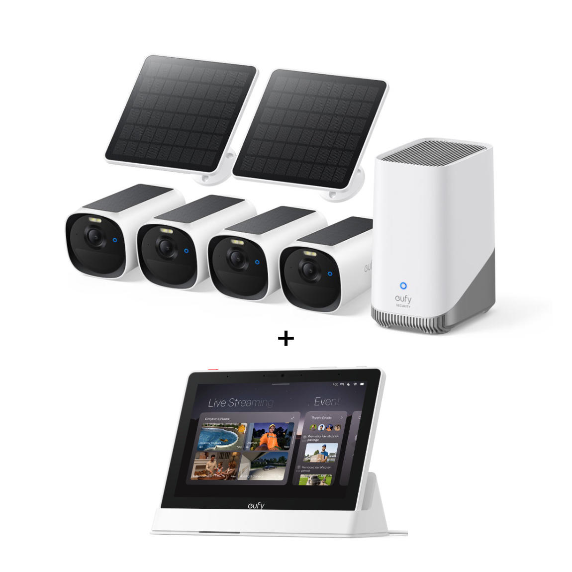 eufyCam E40 Starter-Set 4+1 - Kamera mit HomeBase 3 und 2x Solarpanel + E10 Display