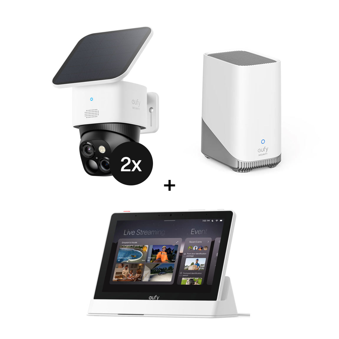 eufy SoloCam S340 - 2er-Set + Homebase 3 + Smart Display E10 (+GRATIS Hombli Lichterkette)