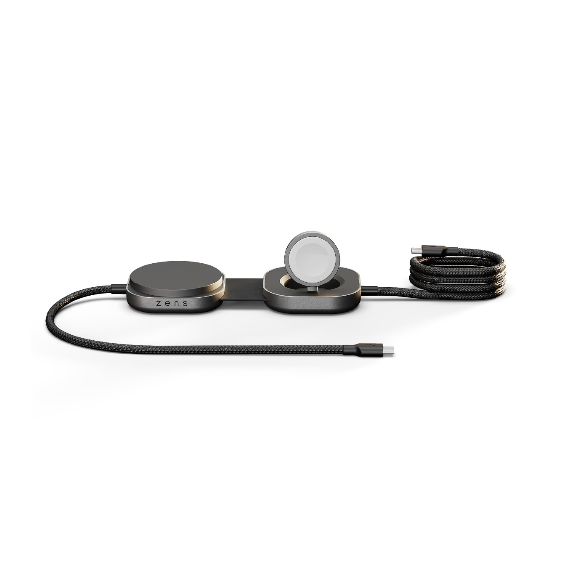 Zens Charging Cable USB C-C Pro 3 - USB-C auf USB-C-Ladekabel mit Qi2, für 3 Geräte - Schwarz