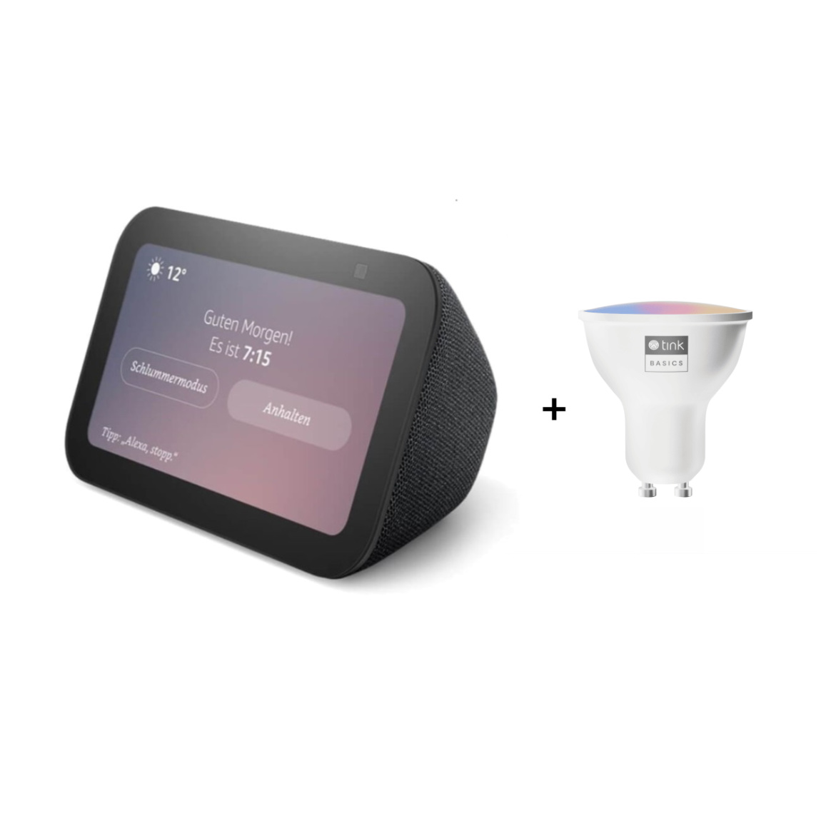 Amazon Starter Set - mit Echo Show 5 (Neueste Gen.) + tink Basics Matter White & Color Bulb GU10