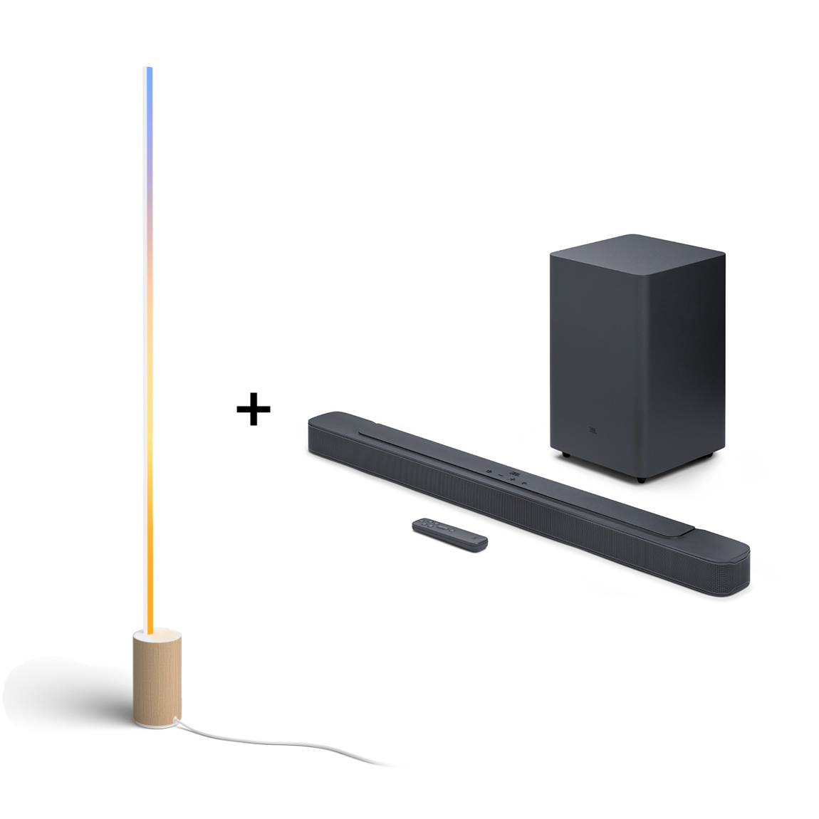 Philips Hue Gradient Signe Oak Stehleuchte + JBL Bar 2.1 Deep Bass (MK2)