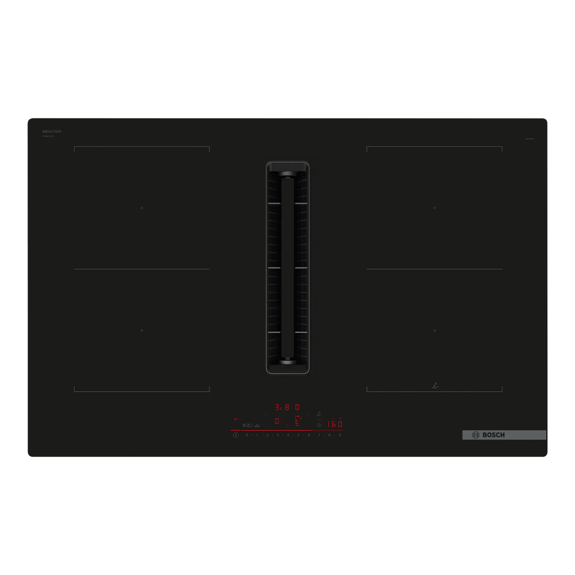 Bosch PVQ811H26E Serie 6 Induktionskochfeld mit Dunstabzug 80 cm Rahmenlos aufliegend - Schwarz (+GRATIS Hombli Lichterkette)
