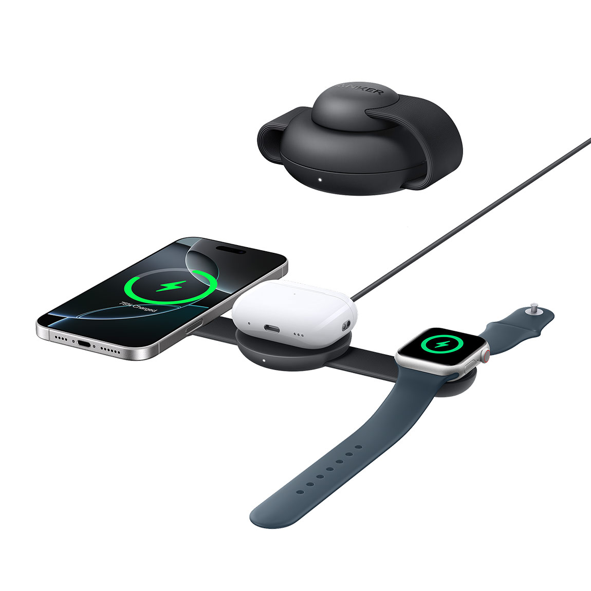 Anker MagGo Kabellose Ladestation (3-in-1, faltbares Pad) - Schwarz