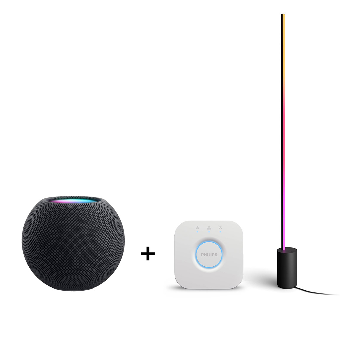 Apple HomePod mini + Philips Hue Bridge + Gradient Signe Stehleuchte - Schwarz (+GRATIS Hombli Lichterkette)