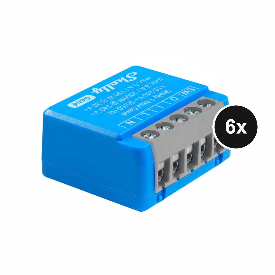 Shelly 1 Mini (Gen. 4) - WLAN 1-Kanal Relais max. 8A - 6er-Set (+12 Monate GRATIS Shelly Premium)