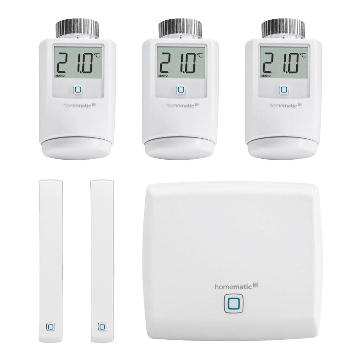 Homematic IP Access Point + Heizkörperthermostat 3er Set + Fenster- und Türkontakt – optisch 2er-Set