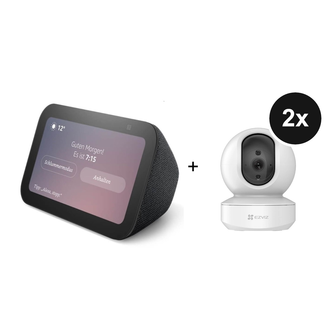 Amazon Echo Show 5 - Neueste Generation + EZVIZ TY1 1080P - Schwenk- & Neige-WLAN-Kamera - 2er-Set