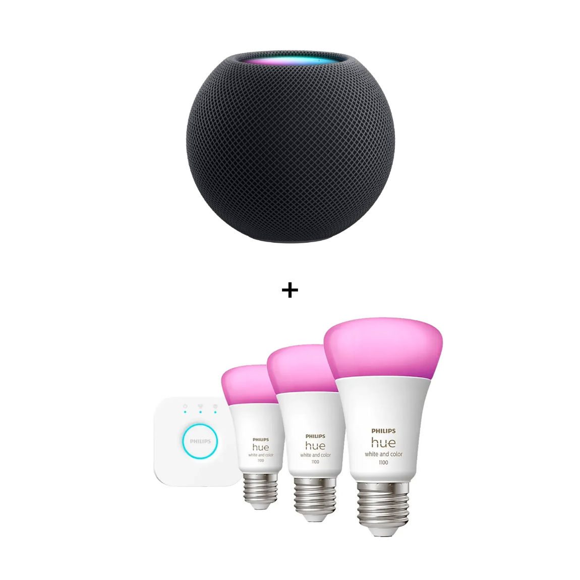 Apple Starter Set - mit HomePod mini + Philips Hue Bridge + 3 Philips Hue White & Color Ambiance E27