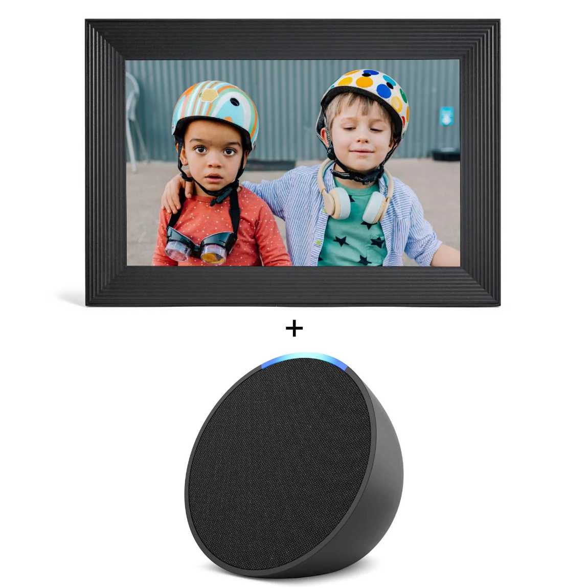 Aura Frames - Carver (10 Zoll) - Bilderrahmen + Amazon Echo Pop - Neueste Generation