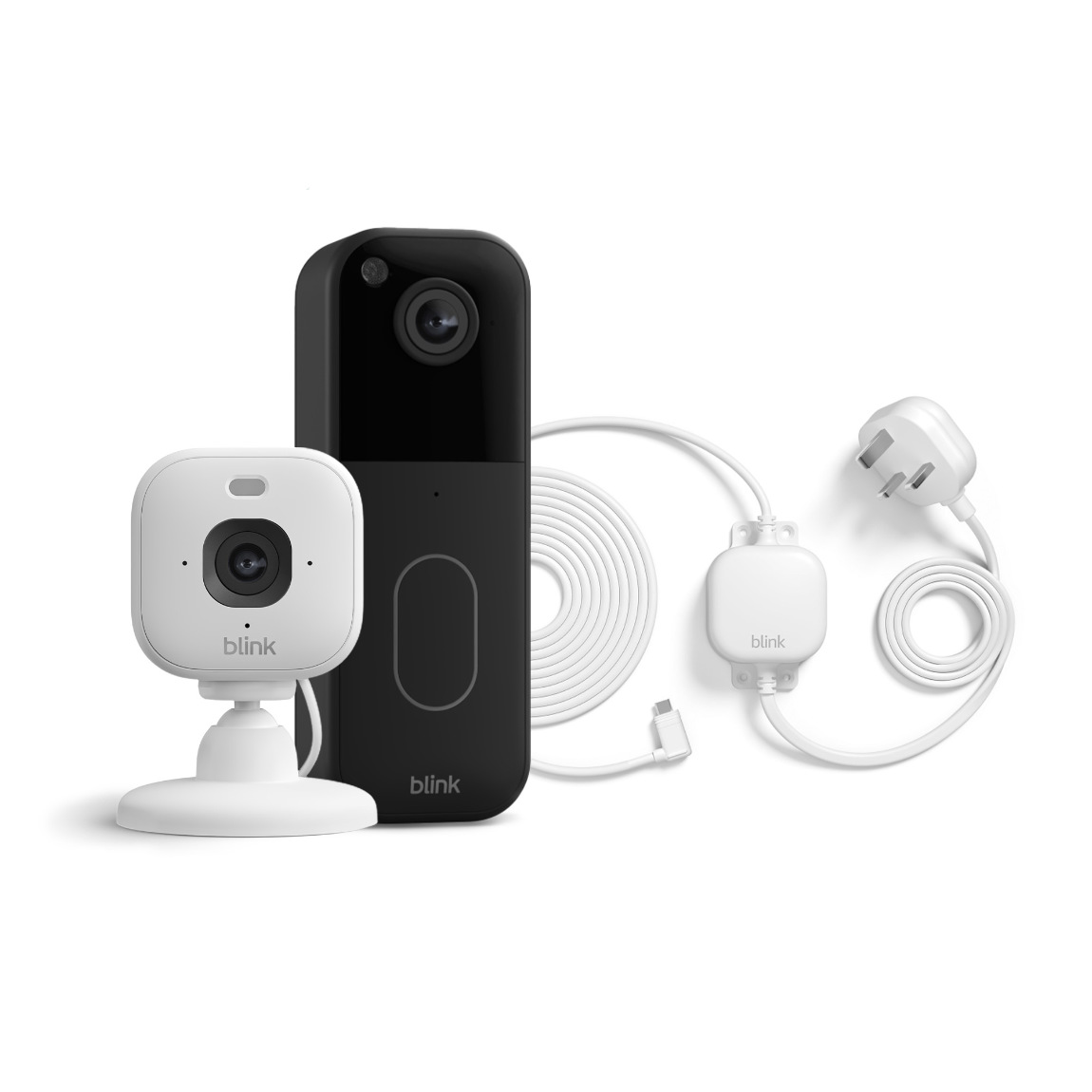 Blink Set - mit Mini 2K Kamera + Video Doorbell 2 + wetterfestes Netzteil - Weiß