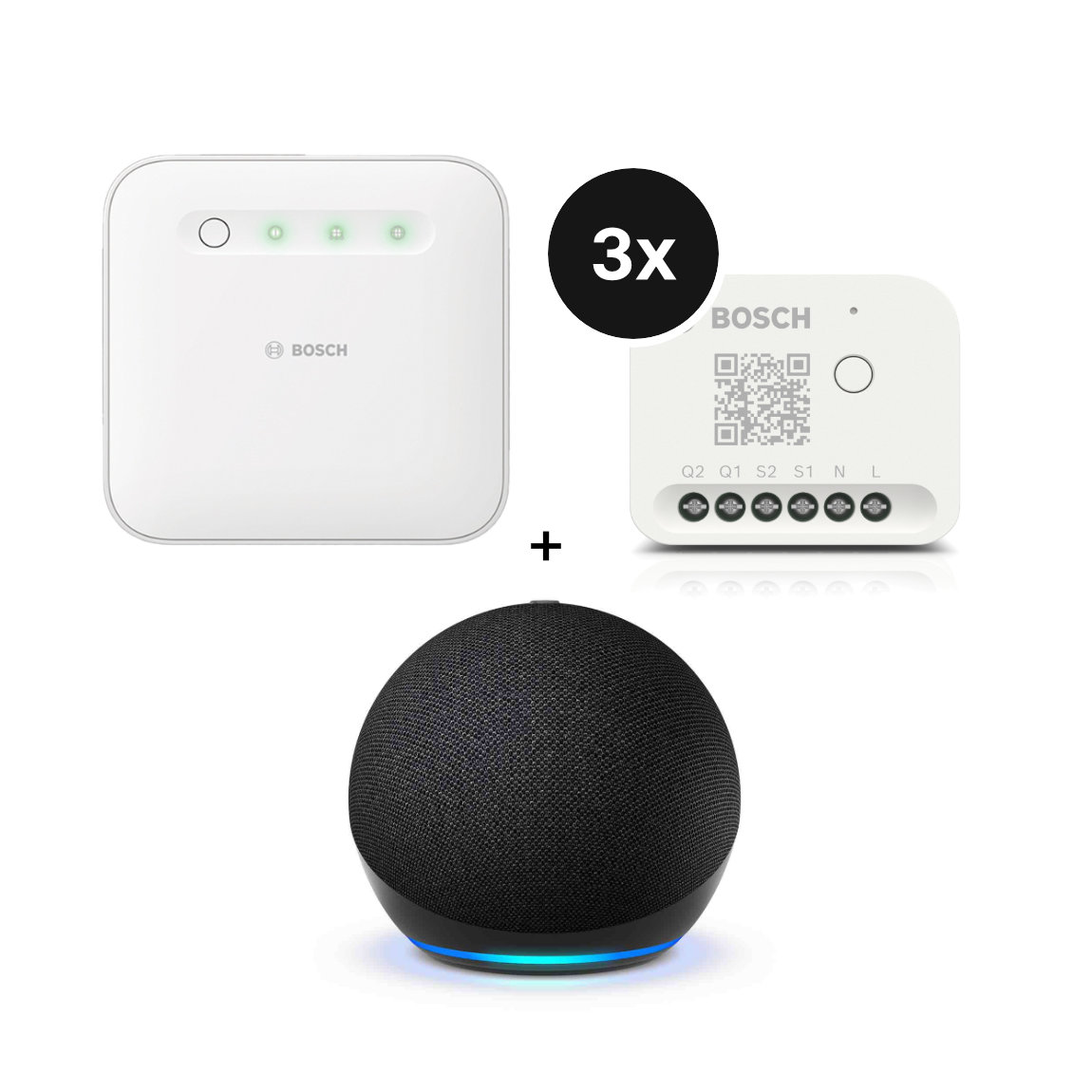 Bosch Smart Home - Starter Set Licht-/ Rollladensteuerung mit 2 Unterputz-Aktoren + Amazon Echo Dot Gen. 5