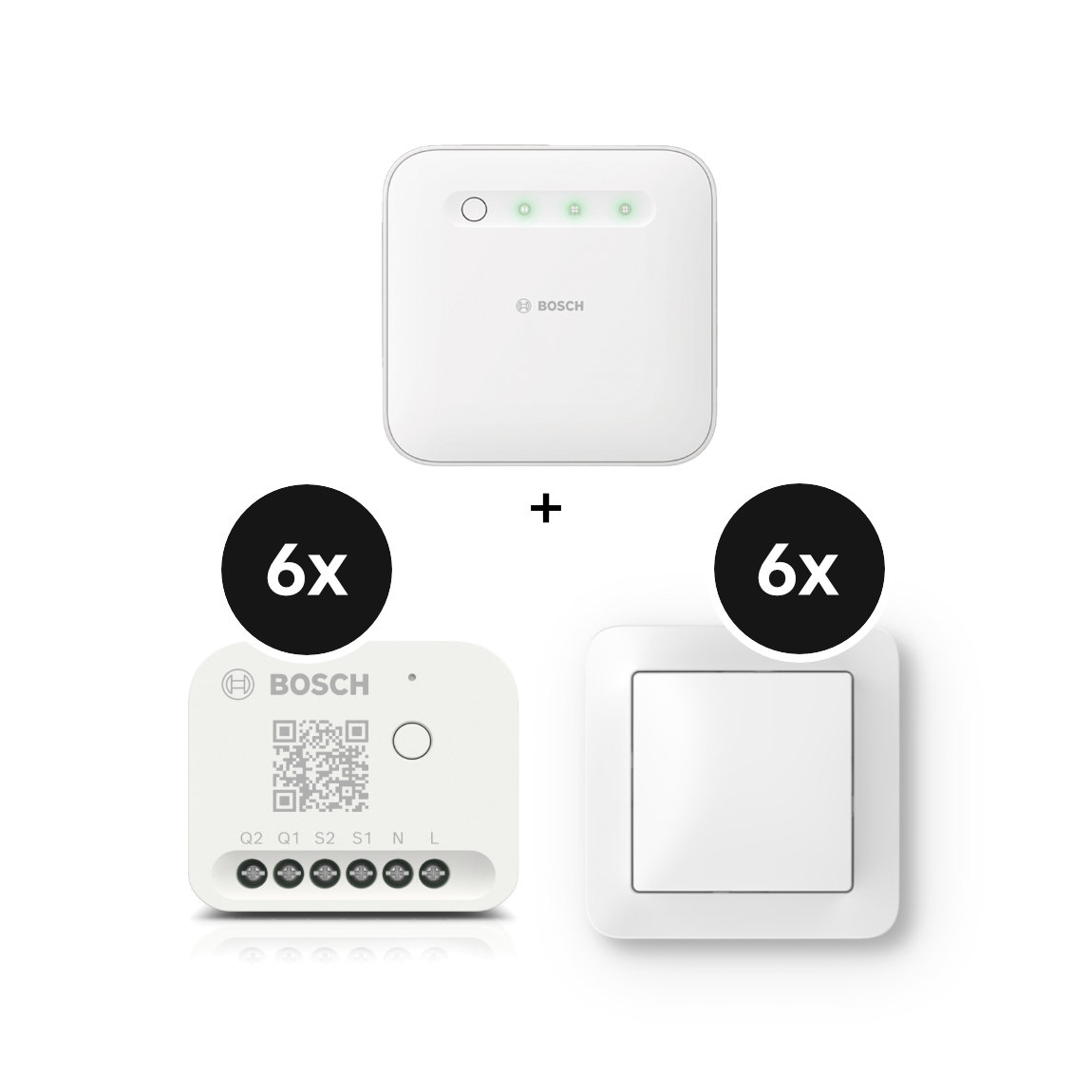 Bosch Smart Home - Starter Set Licht-/ Rollladensteuerung mit 6 Unterputz-Aktoren und 6 Wandschaltern (+GRATIS Hombli Lichterkette)