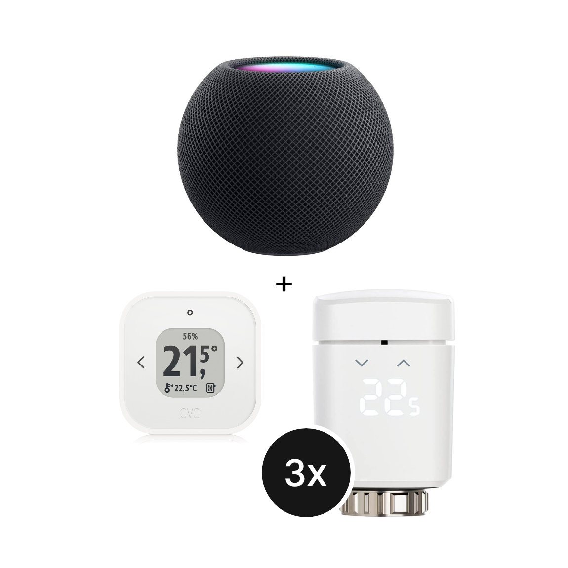 Apple Starter Set Heizen - mit HomePod mini + Eve Thermo Control + 3 Eve Thermo Matter