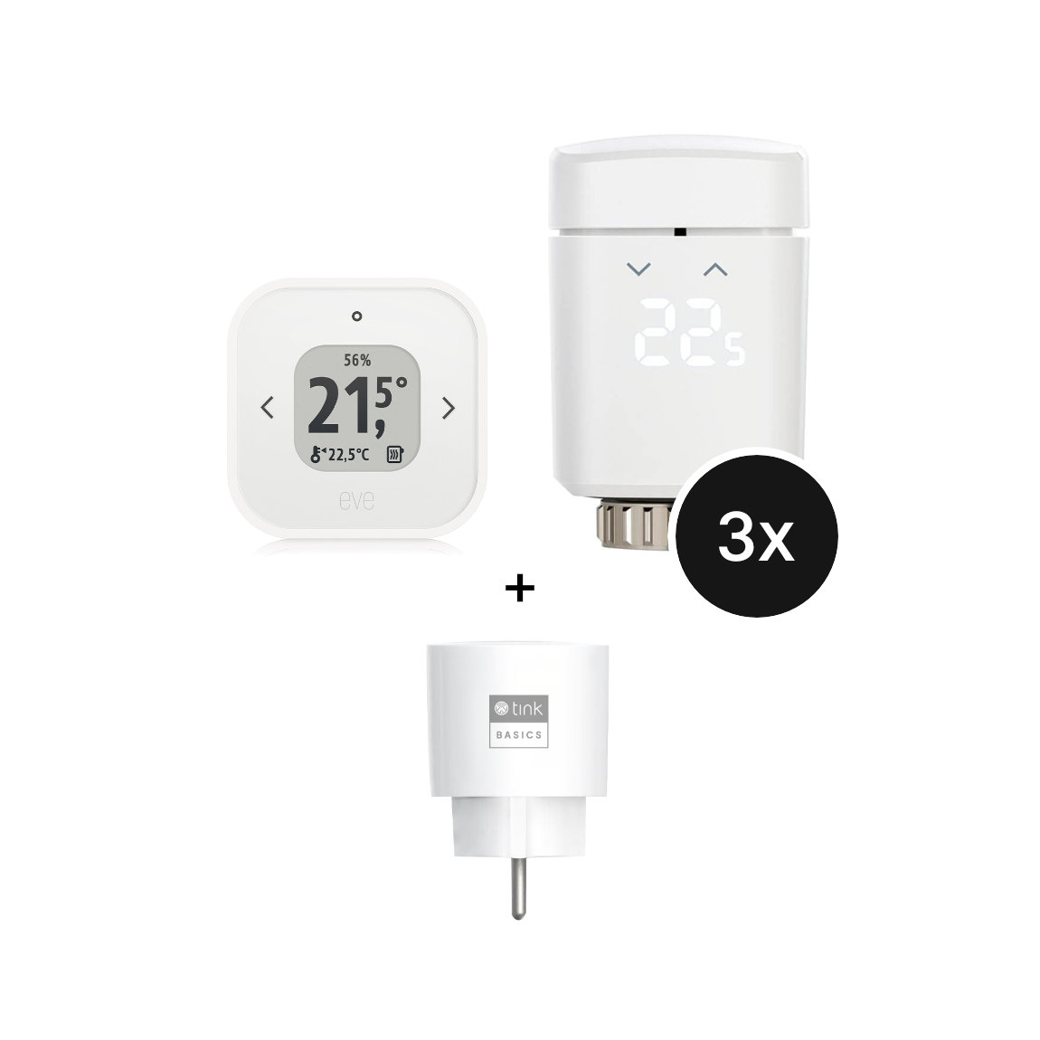 Eve Thermo Matter 3er-Set + Thermo Control Matter + tink Basics Smart Plug