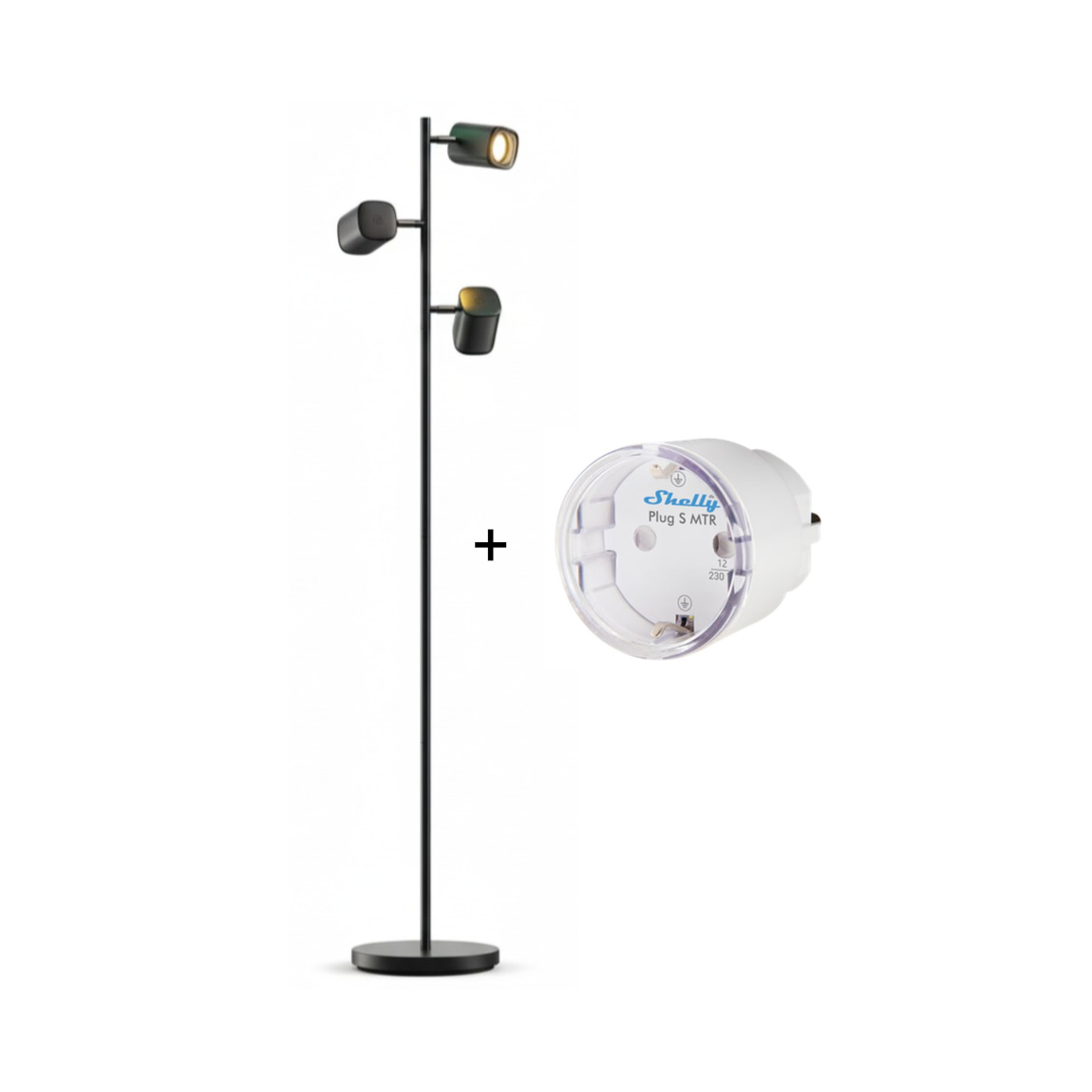 Govee 3-Flammen Stehlampe + Shelly Plug S (Gen. 3) - Zwischenstecker mit Matter