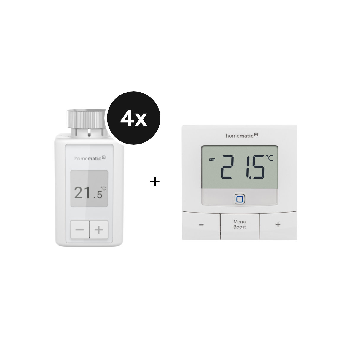Homematic IP Heizkörperthermostat – Flex - 4er-Set + Wandthermostat – basic