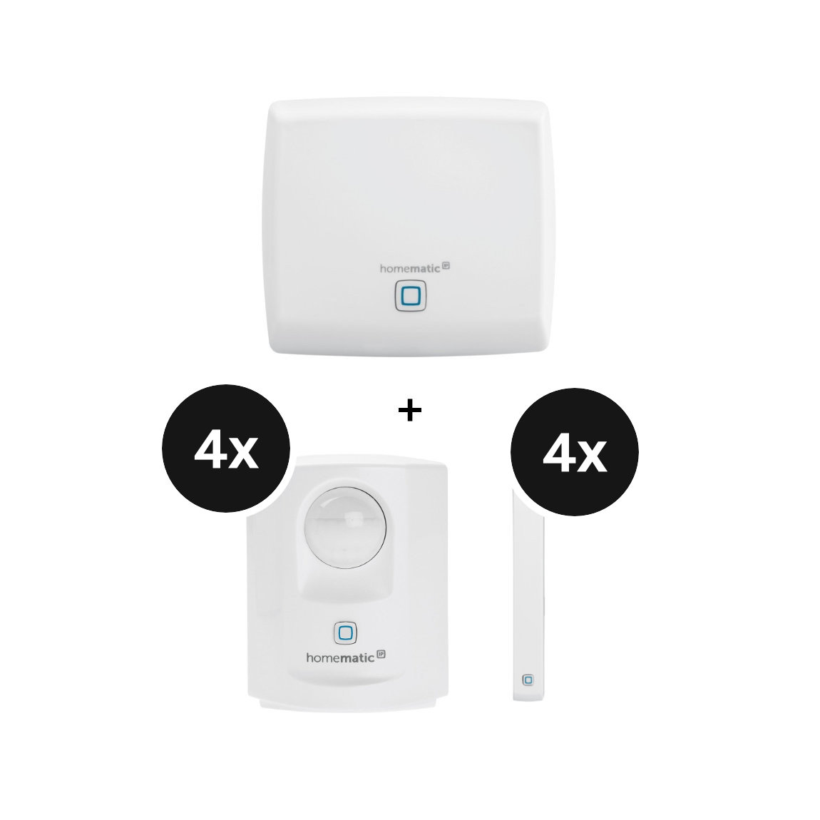 Homematic IP Sicherheits-Set M mit 4 Bewegungsmelder mit Dämmerungssensor und 4 Fenster- und Türkontakten – optisch