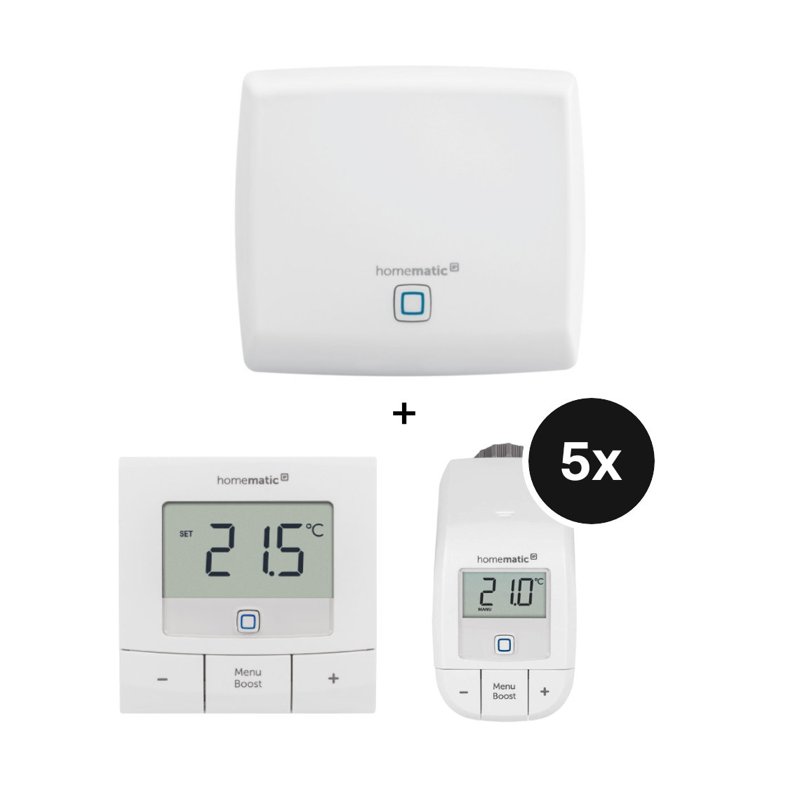Homematic IP Starter Set Heizen mit 5 Heizkörperthermostaten Basic + Wandthermostat Basic