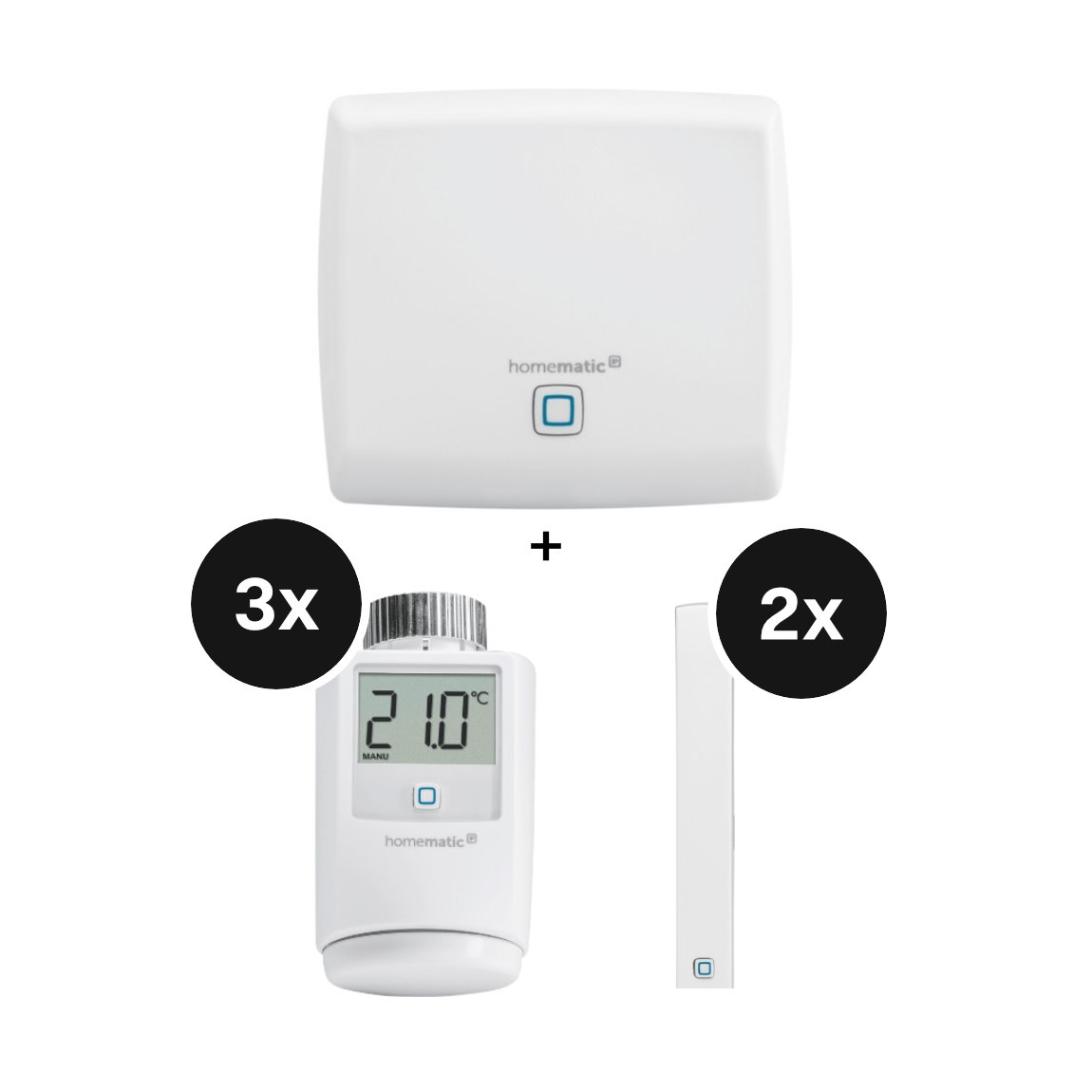 Homematic IP Access Point + Heizkörperthermostat 3er Set + Fenster- und Türkontakt – optisch 2er-Set