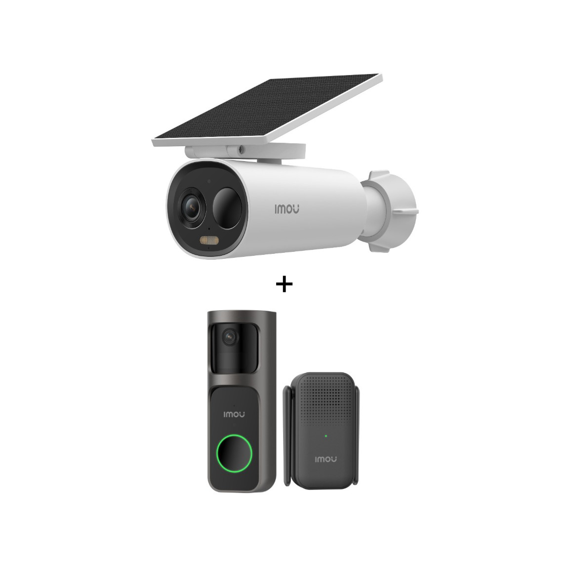 Imou Set - mit Doorbell 2S Kit - 2K WLAN-Akku-Videotürklingel mit Gong + Cell 3C All in One - 2K WLAN-Akku-Außenkamera mit integriertem Solarpanel