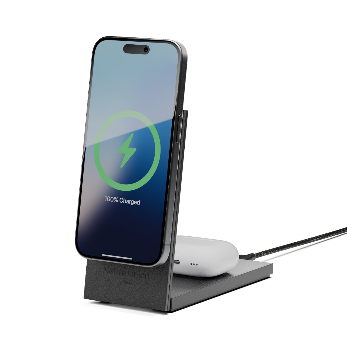 Native Union Rise 2-in-1 Qi2 Magnetic Wireless Charger - Schwarz