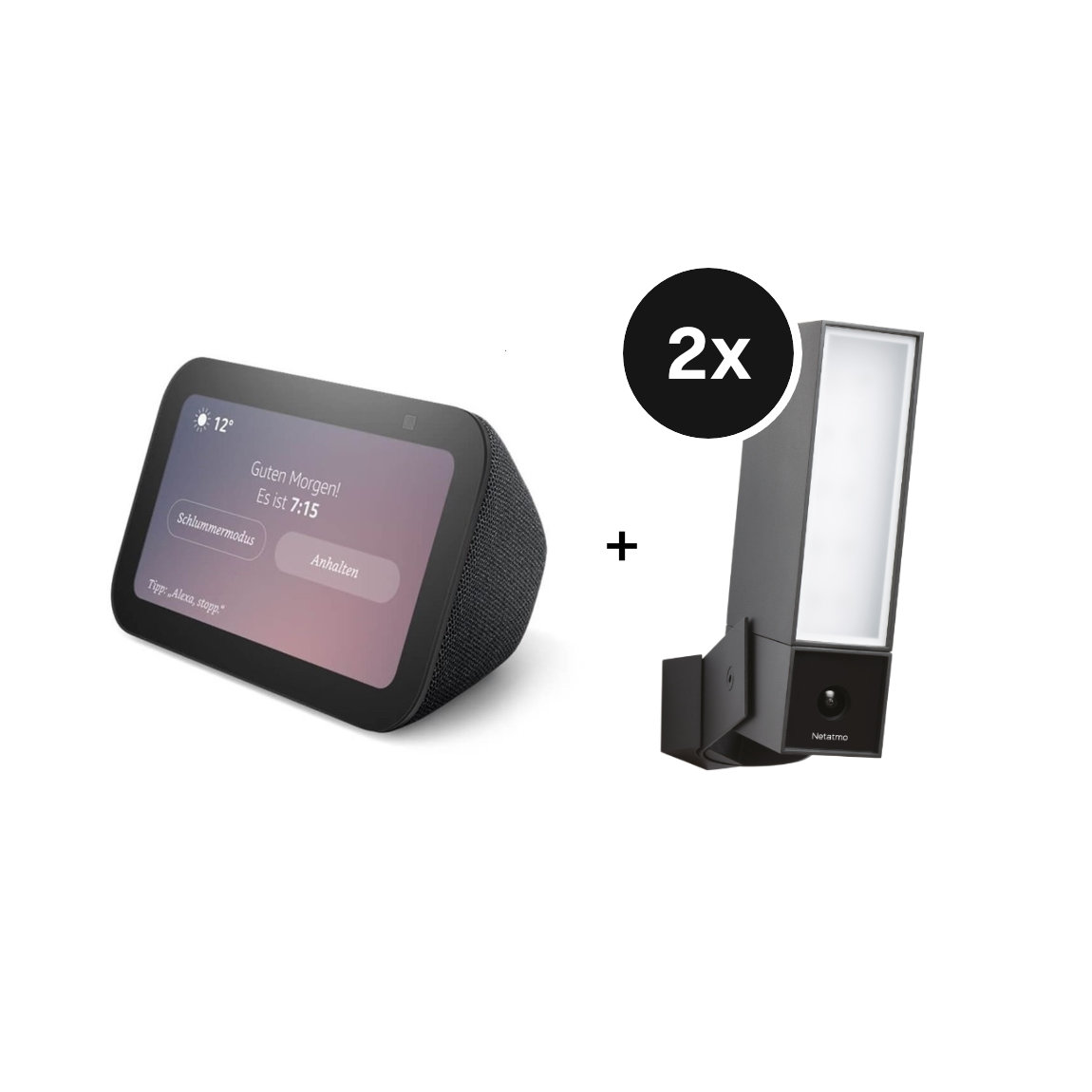 Amazon Echo Show 5 (Gen. 3) + Netatmo Smarte Außenkamera - 2er-Set