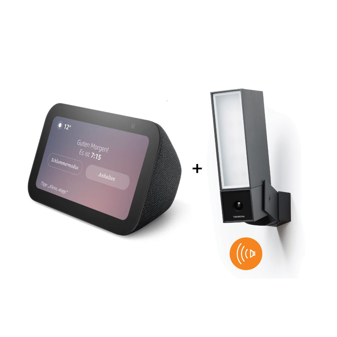 Netatmo Smarte Außenkamera mit Alarmsirene + Amazon Echo Show 5 (3. Gen)