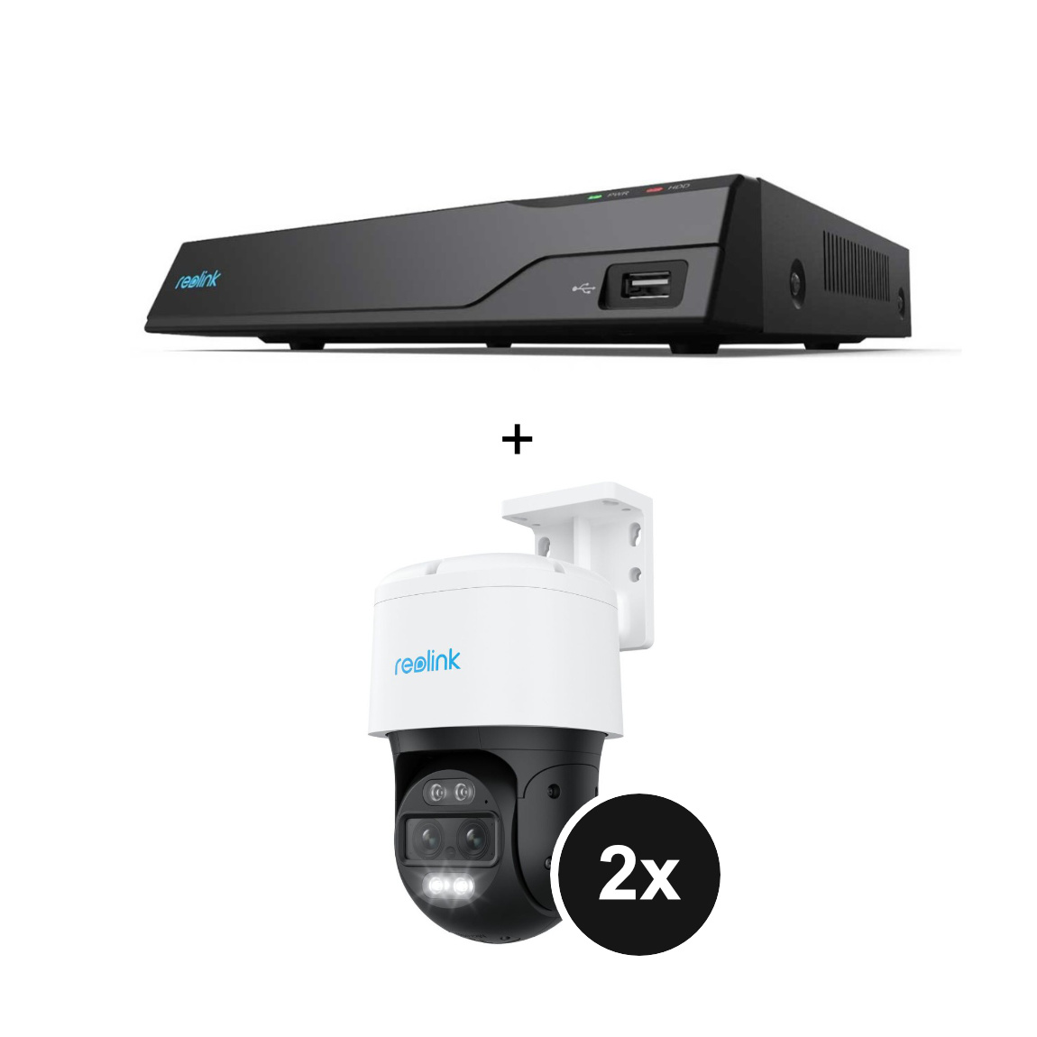 Reolink NVS8 - 8-Kamera PoE NVR mit 2TB Festplatte + TrackMix Series P760 - 4K PoE Dual-Außenkamera mit Auto Zoom & Tracking - 2er-Set