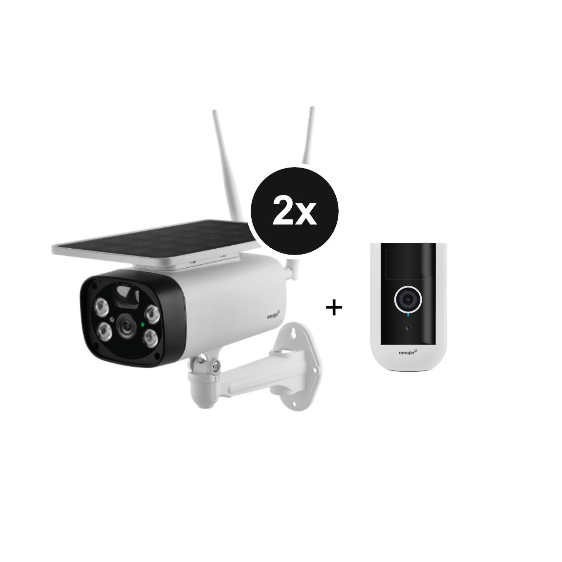 omajin Set - mit 2 Solar Cameras + Wireless Security Camera Bundle